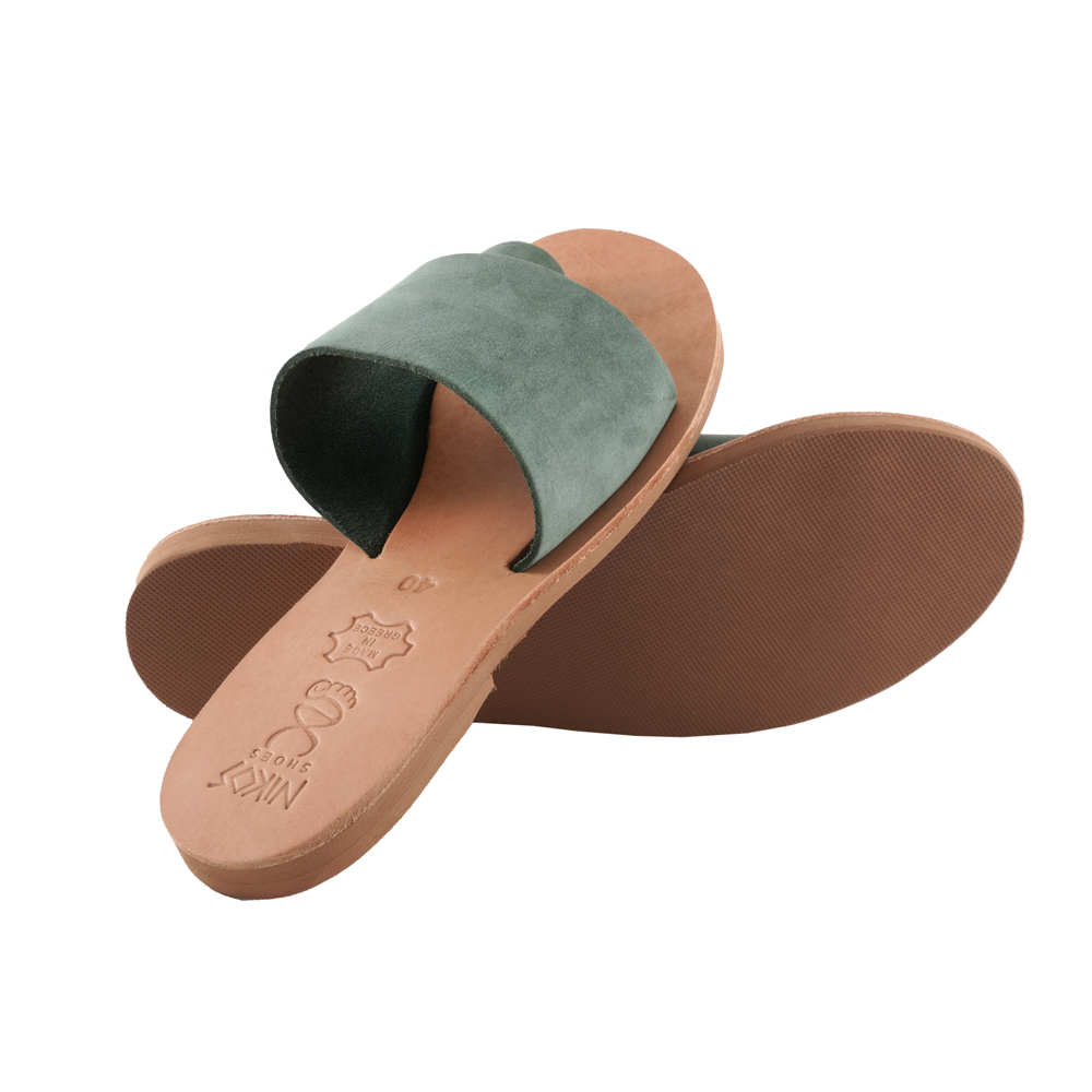 Green-Slides-Sandals-Leather-Minthi-153 Σανδάλια Δερμάτινα Πράσινα Slides Μίνθη (153) 3