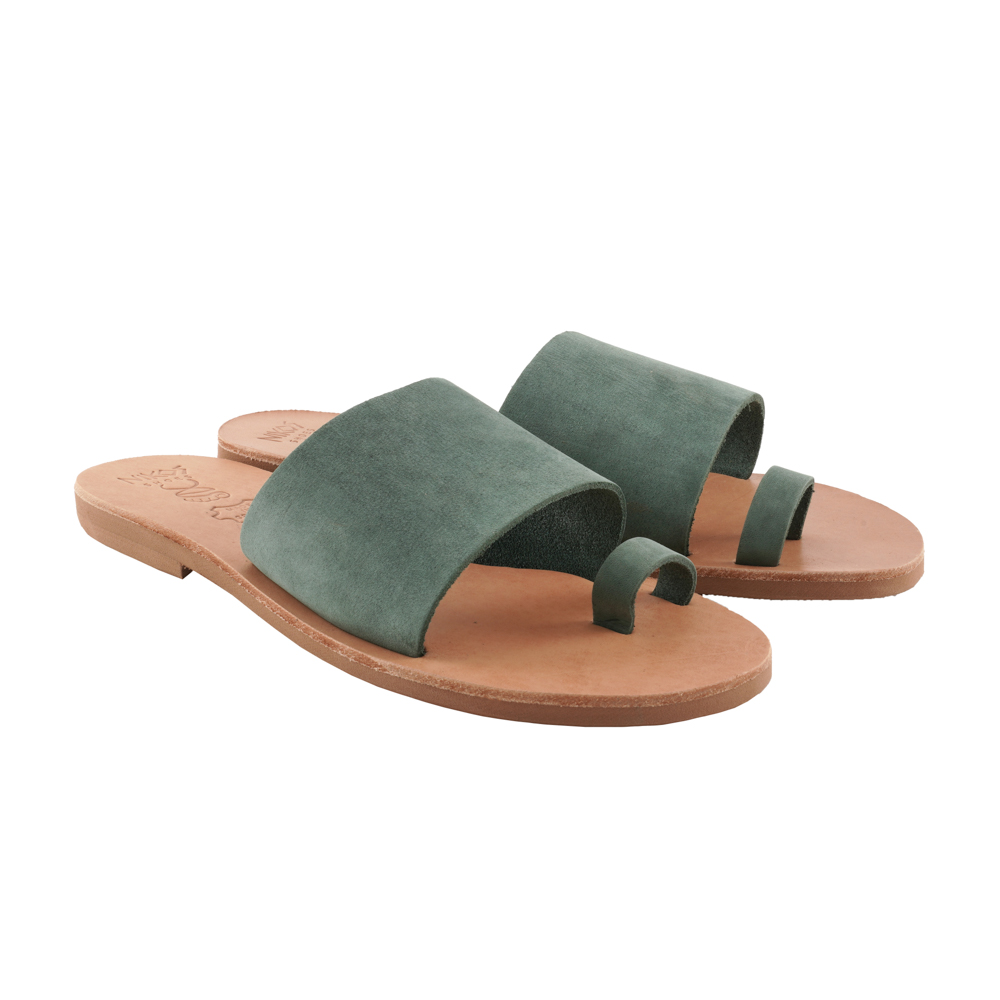 Leather-Sandals-Green-Slides-Minthi-153 Σανδάλια Δερμάτινα Πράσινα Slides Μίνθη (153) 2