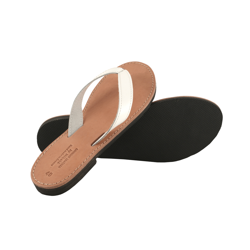 Leather-Sandals-Women-Flip-flops-White-Ino-100 Σανδάλια Γυναικείες Δερμάτινες Σαγιονάρες Ινώ (100) 3
