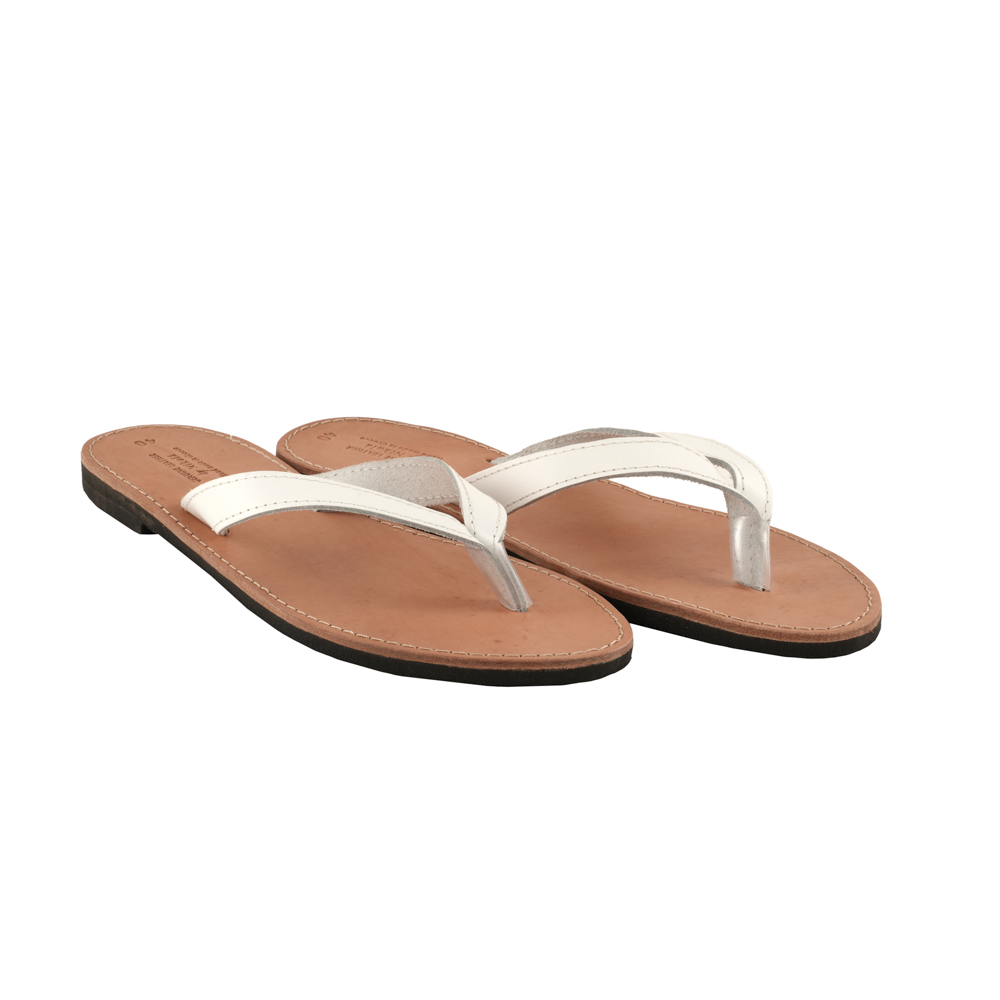 Women-Sandals-Leather-Flip-flops-White-Ino-100 Σανδάλια Γυναικείες Δερμάτινες Σαγιονάρες Ινώ (100) 2
