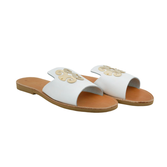 Sandals Embelished - White Slides with Gold Metal Apollonia (100S12) 2
