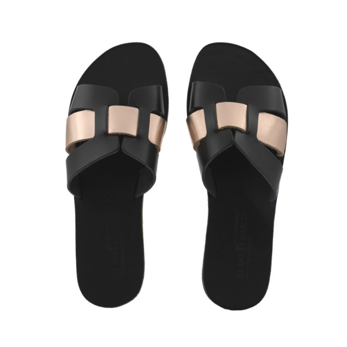 Sandals - Pink Gold and White Black Slides Ekavi (835) 4
