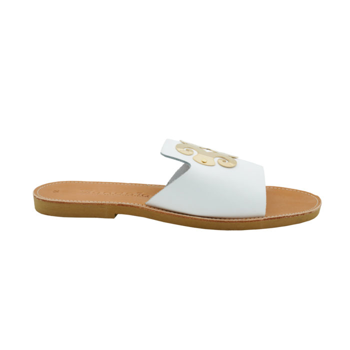 Sandals Embelished - White Slides with Gold Metal Apollonia (100S12) 1