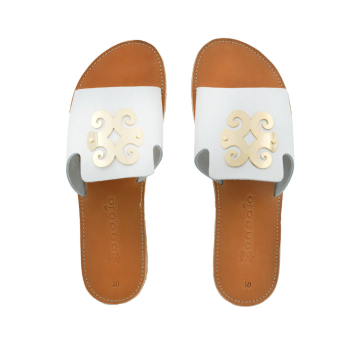 Sandals Embelished - White Slides with Gold Metal Apollonia (100S12) 4