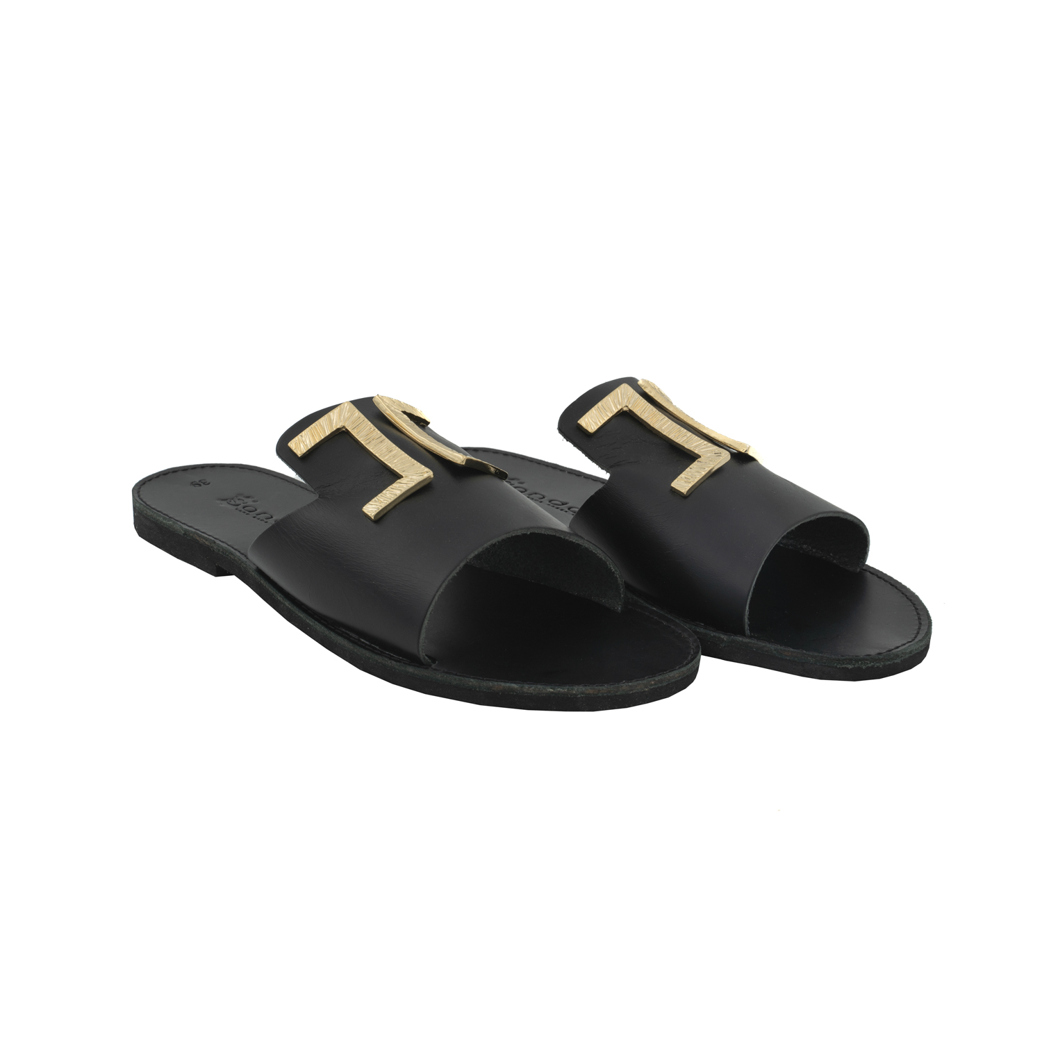 Black-Sandals-2022-Slides-Gold-Design-Semeli-100S22 Στολισμένα Σανδάλια - Μαύρα Slides με Χρυσό σχέδιο Σεμέλη (100S22) 2