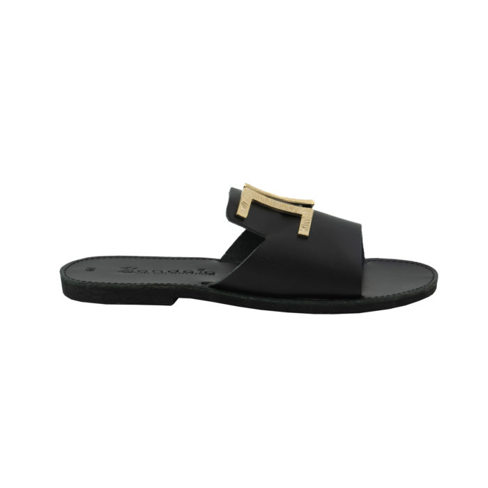 Embelished Sandals - Black Slides with Gold Design Semeli (100S22) 1