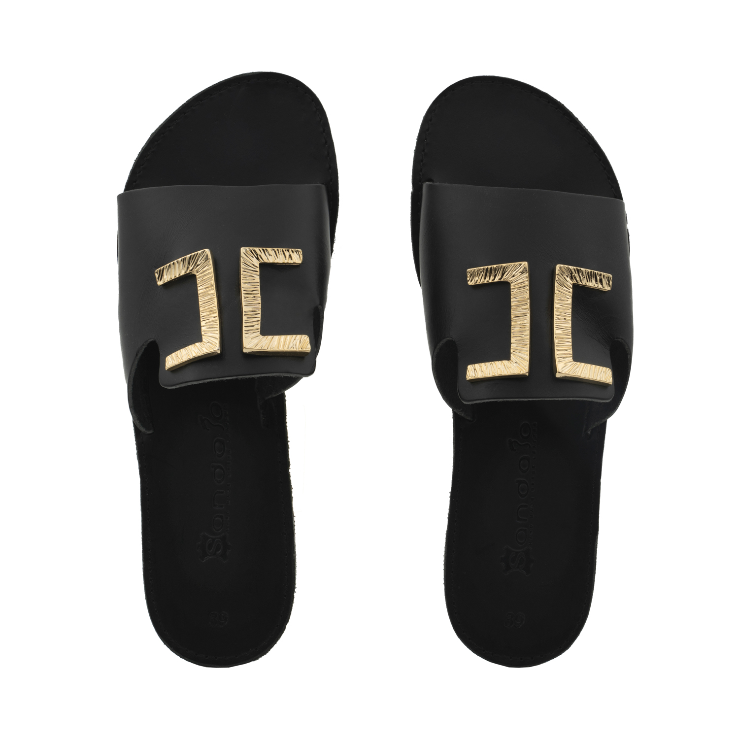 Sandals-2022-Gold-Design-Black-Slides-Semeli-100S22 Στολισμένα Σανδάλια - Μαύρα Slides με Χρυσό σχέδιο Σεμέλη (100S22) 4