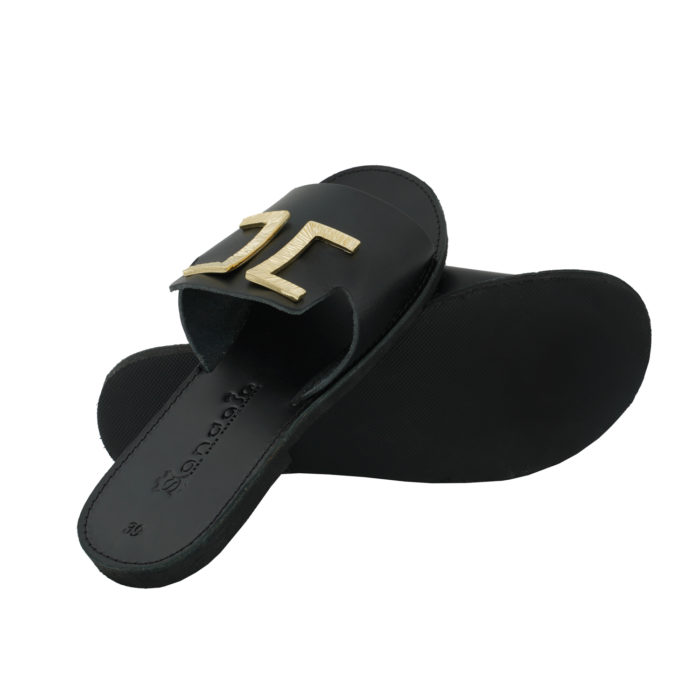 Embelished Sandals - Black Slides with Gold Design Semeli (100S22) 3