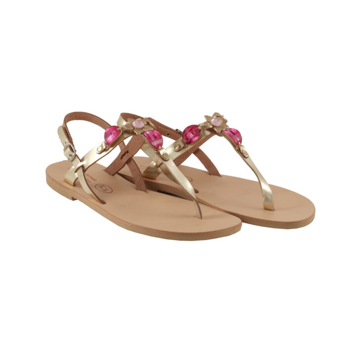 SALES - Gold Sandals with Fuchsia Stones Spetses (825) 2