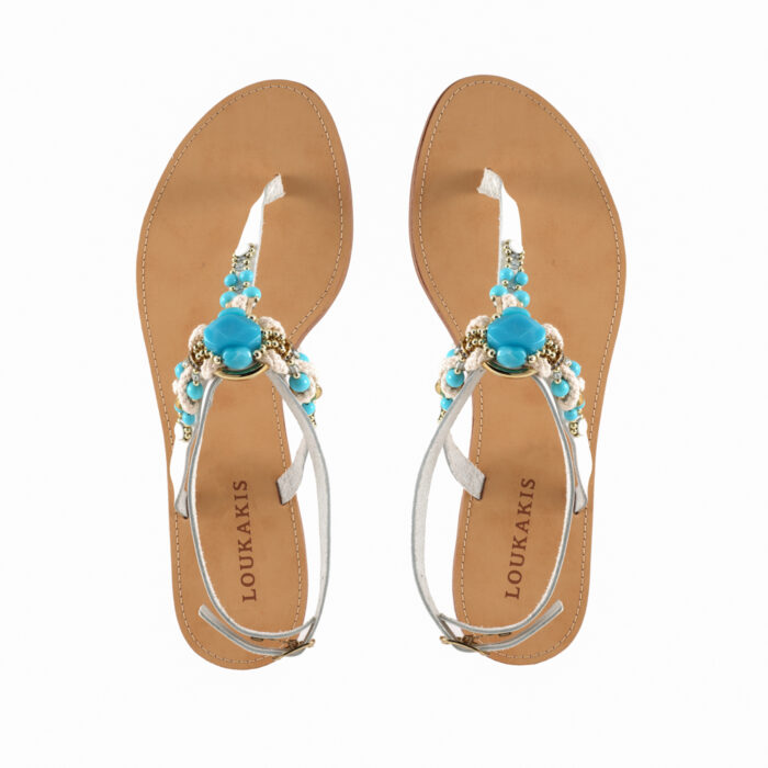 White Sandal with Rope and Turquoise Stones Ios (141) -ON SALE 4