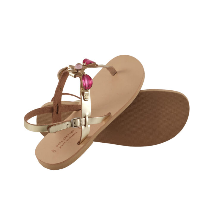 SALES - Gold Sandals with Fuchsia Stones Spetses (825) 3