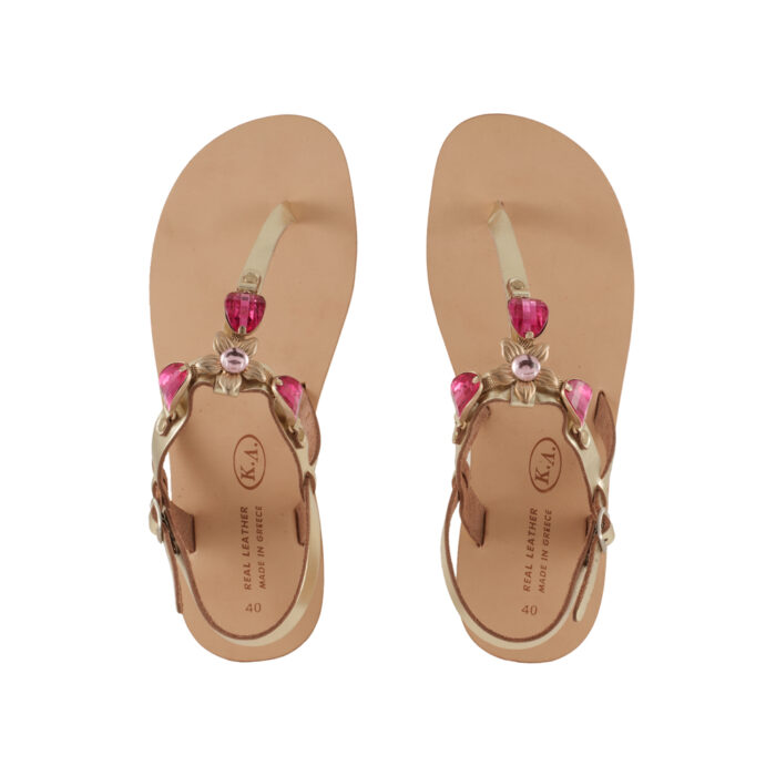 SALES - Gold Sandals with Fuchsia Stones Spetses (825) 4