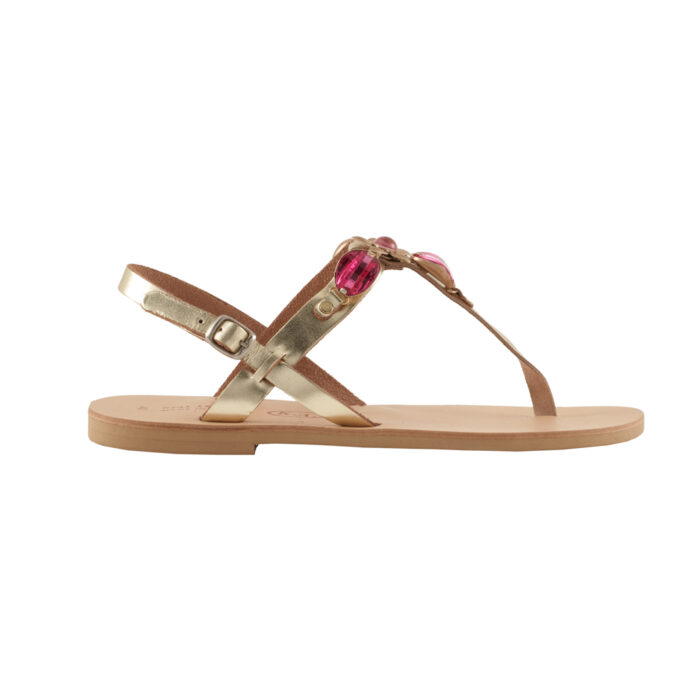 SALES - Gold Sandals with Fuchsia Stones Spetses (825) 1