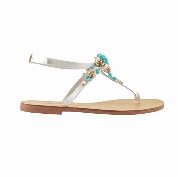 White Sandal with Rope and Turquoise Stones Ios (141) -ON SALE 1