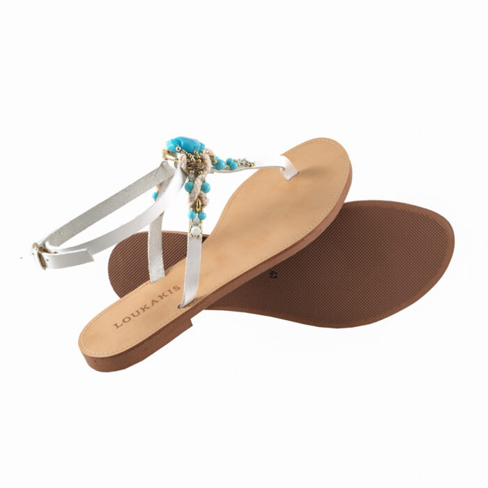 White Sandal with Rope and Turquoise Stones Ios (141) -ON SALE 3