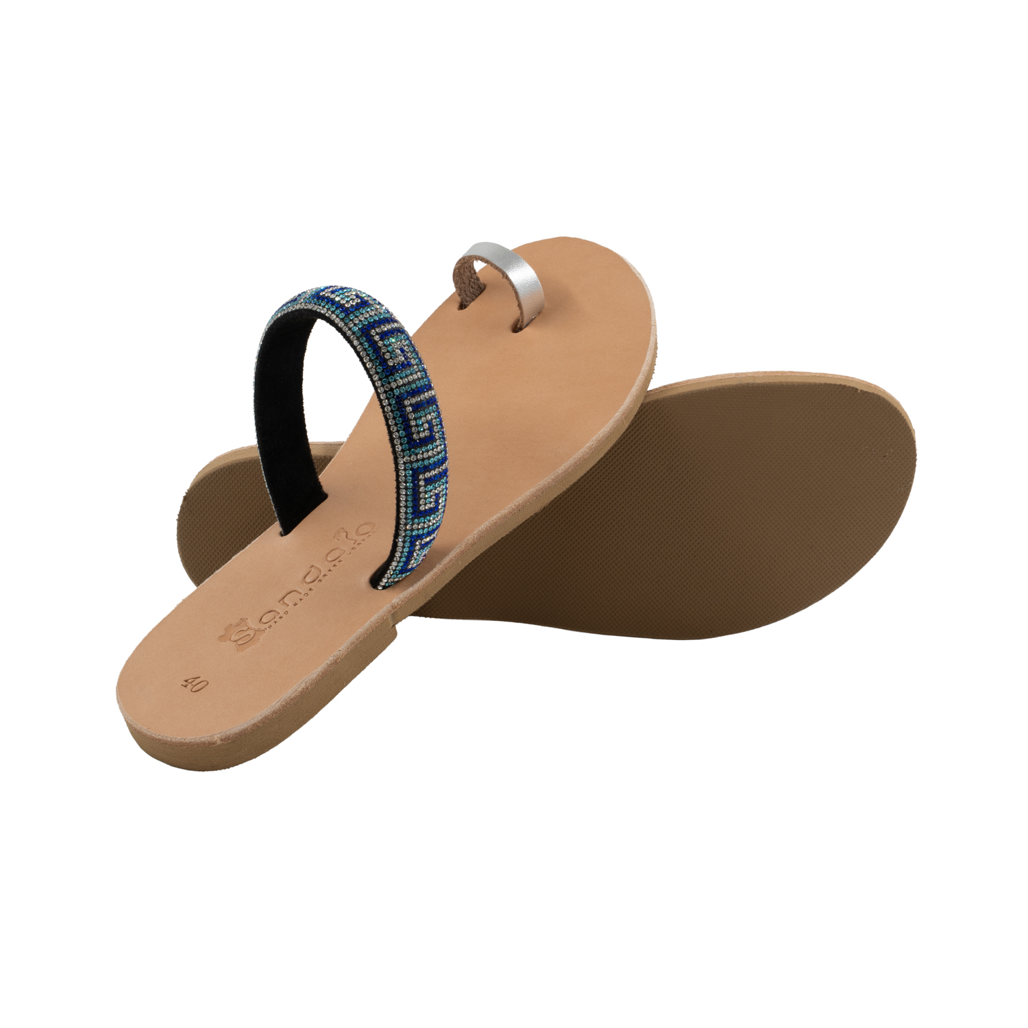 Mini-Strass-Leather-Sandals-Natural-Brilliant-Meander-104G Leather Sandals with Mini Strass - Brilliant Meander (104G) 3